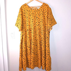 Terra&Sky Casual Polka Dot Print Short Sleeve Yellow Black Plus Sz 3X(24W) Dress